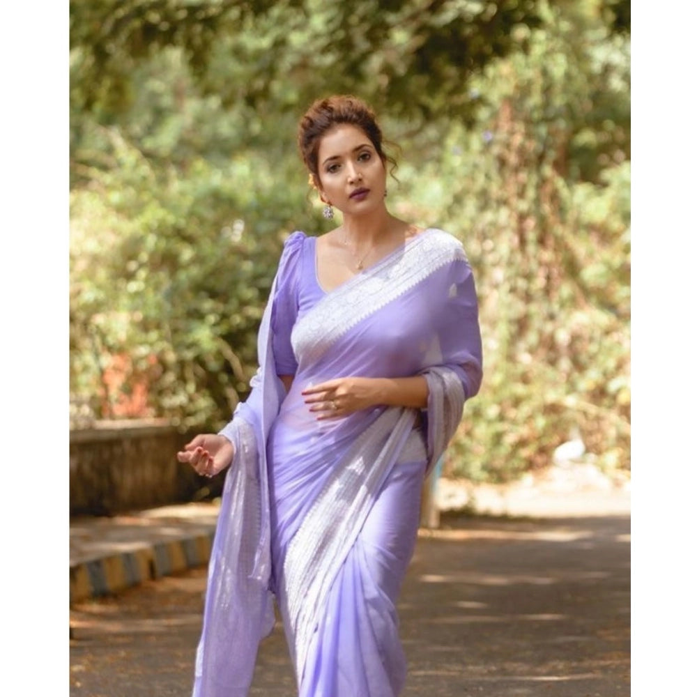 Women's Cotton  Printed Saree With Unstitched Blouse 5.5Mtr (Lavender)