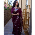 Women's Cotton  Printed Saree With Unstitched Blouse 5.5Mtr (Maroon)