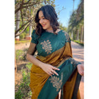 Women's Silk Printed Saree With Unstitched Blouse 5.5Mtr (Yellow)