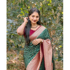 Women's Silk Printed Saree With Unstitched Blouse 5.5Mtr (Green-Red)
