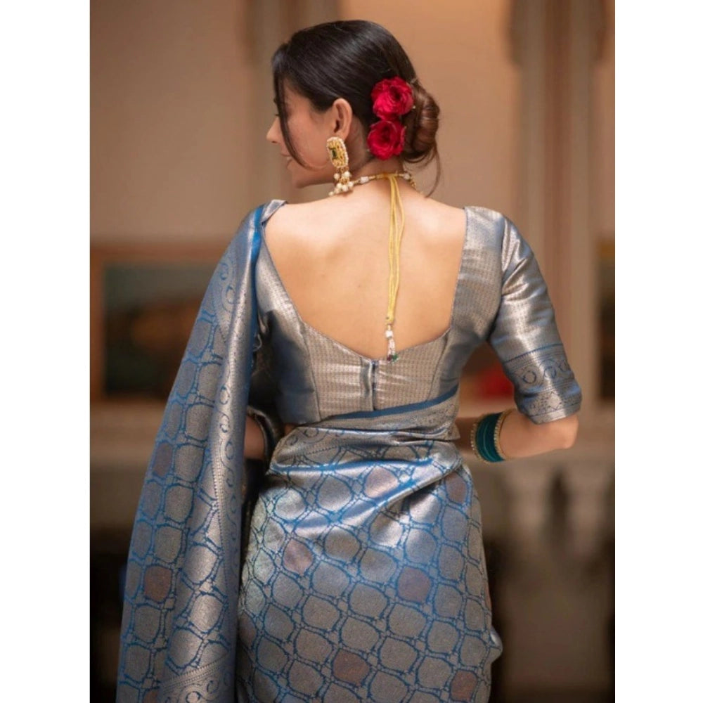 Women's Silk Printed Saree With Unstitched Blouse 5.5Mtr (Rama)