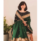 Women's Silk Printed Saree With Unstitched Blouse 5.5Mtr (Dark Green)