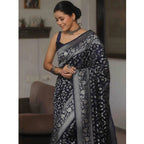 Women's Silk Printed Saree With Unstitched Blouse 5.5Mtr (Navy Blue)
