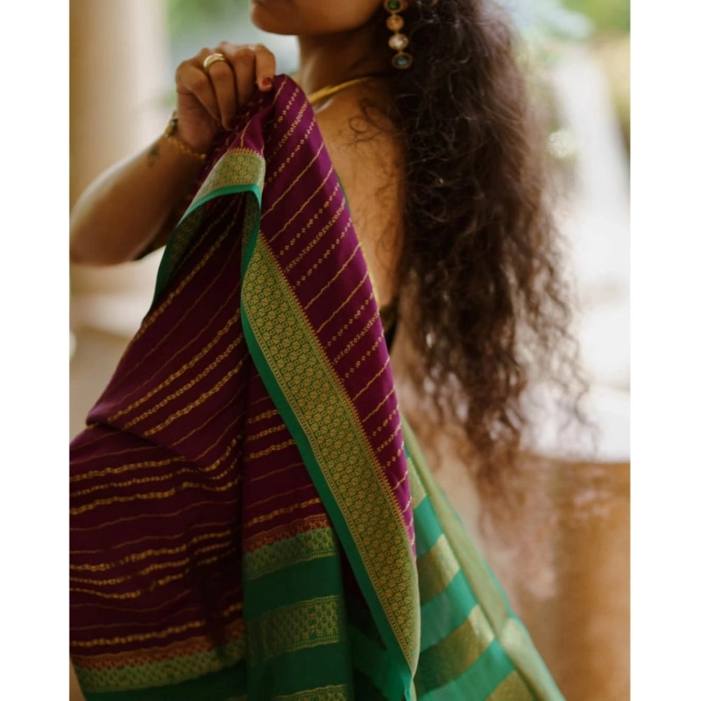 Women's Silk Printed Saree With Unstitched Blouse 5.5Mtr (Wine)
