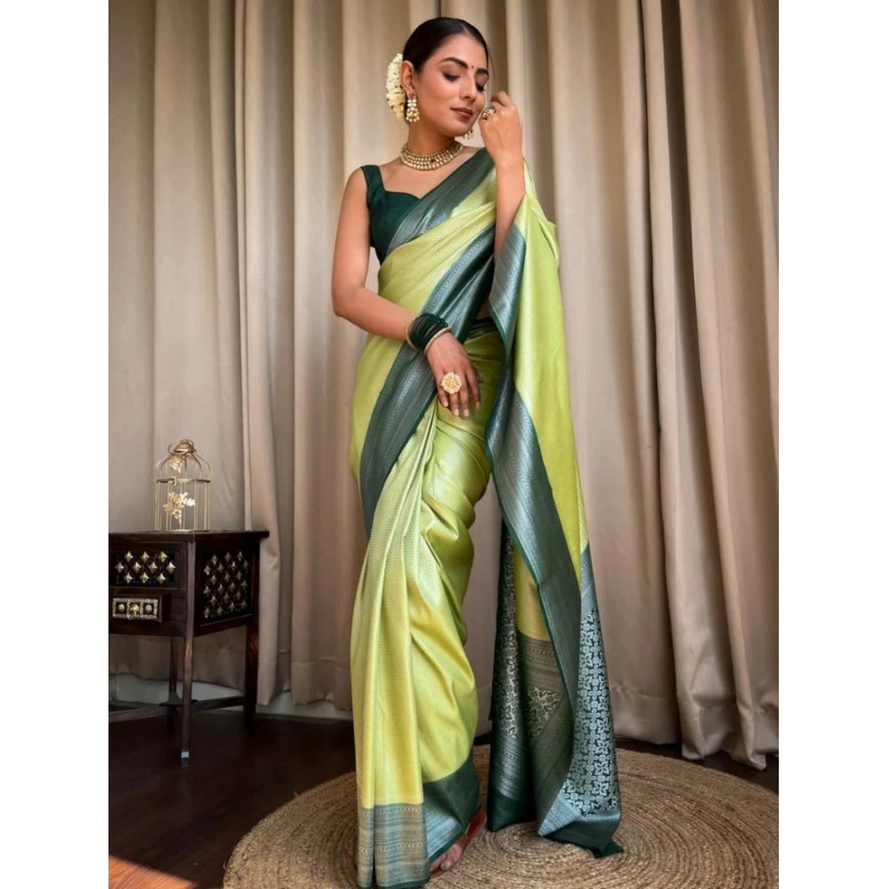 Women's Silk Printed Saree With Unstitched Blouse 5.5Mtr (Sea Green)