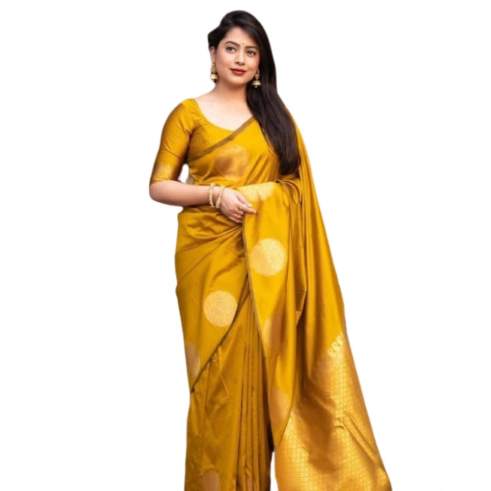 Women's Silk Printed Saree With Unstitched Blouse 5.5Mtr (Yellow)
