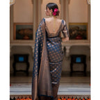 Women's Silk Printed Saree With Unstitched Blouse 5.5Mtr (Blue)