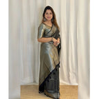 Women's Silk Printed Saree With Unstitched Blouse 5.5Mtr (Black)