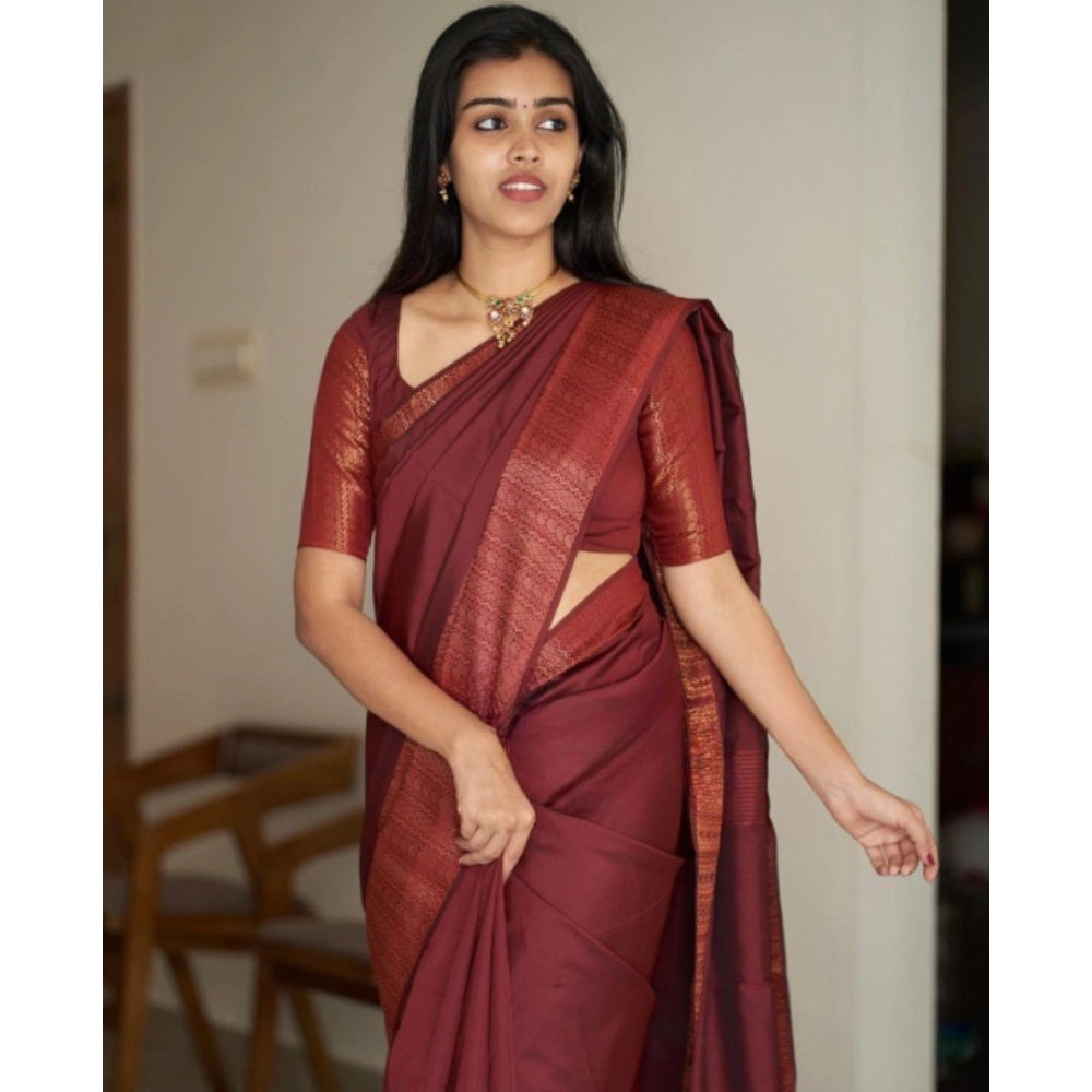 Women's Silk Printed Saree With Unstitched Blouse 5.5Mtr (Maroon)
