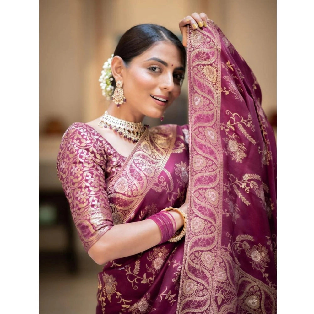 Women's Silk Printed Saree With Unstitched Blouse 5.5Mtr (Wine)