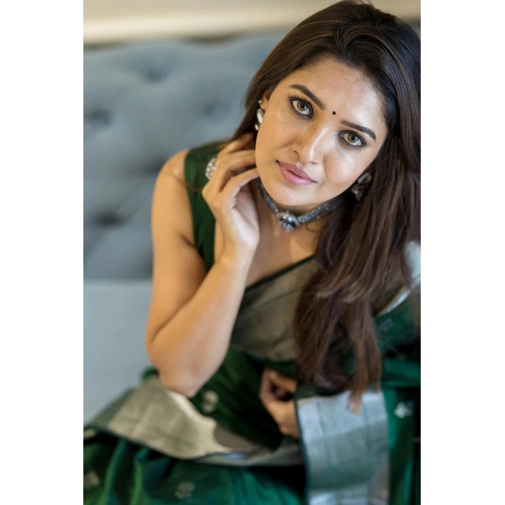 Women's Cotton  Printed Saree With Unstitched Blouse 5.5Mtr (Green)
