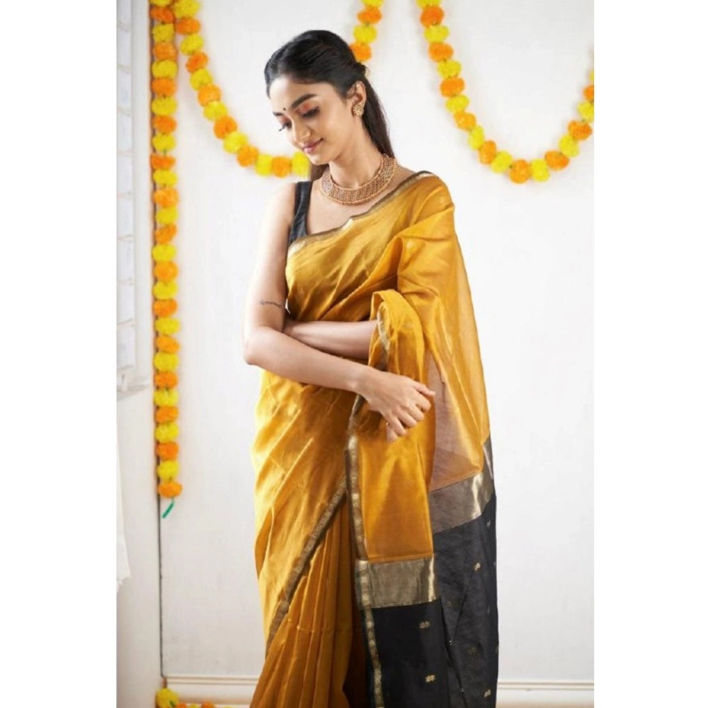 Women's Cotton  Printed Saree With Unstitched Blouse 5.5Mtr (Yellow)