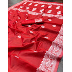 Women's Cotton  Printed Saree With Unstitched Blouse 5.5Mtr (Red)