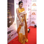 Women's Silk Printed Saree With Unstitched Blouse 5.5Mtr (Off White-Yellow)