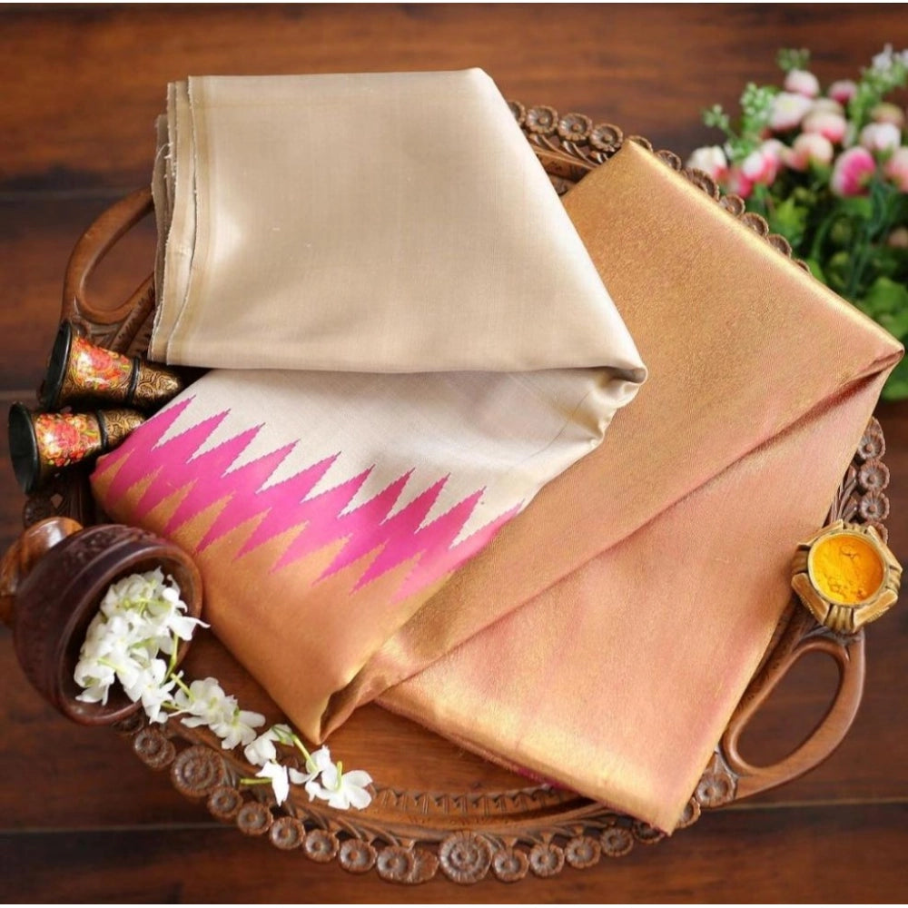 Women's Silk Printed Saree With Unstitched Blouse 5.5Mtr (Cream)