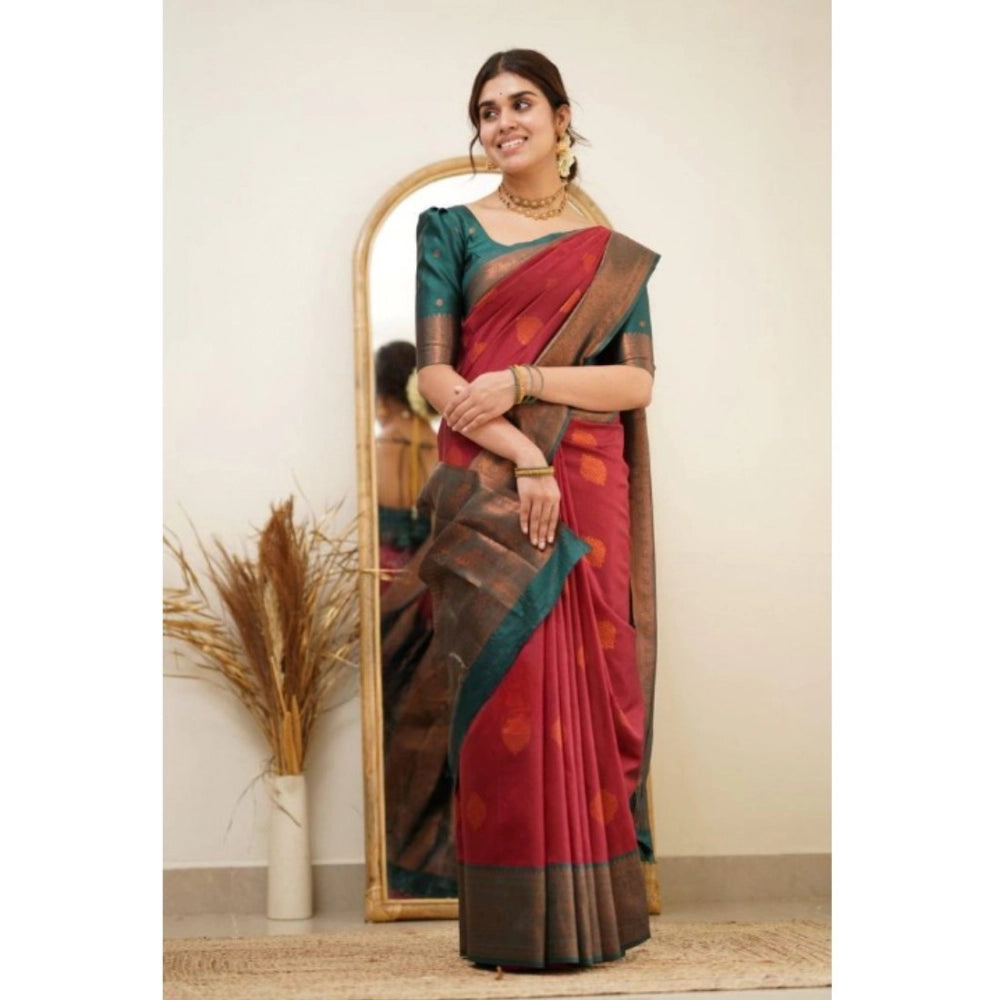 Women's Silk Printed Saree With Unstitched Blouse 5.5Mtr (Red)