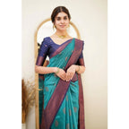 Women's Silk Printed Saree With Unstitched Blouse 5.5Mtr (Rama)