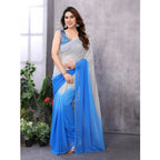 Women's Small Lace Georgette Solid Ready-to-Wear Saree With Unstitched Blouse 5.5 Mtr (Grey-Blue)