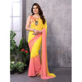 Women's Small Lace Georgette Solid Ready-to-Wear Saree With Unstitched Blouse 5.5 Mtr (Pink-Yellow)