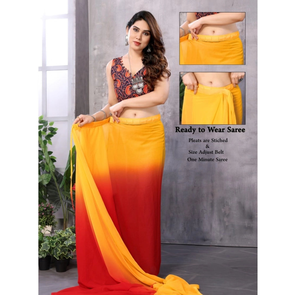 Women's Small Lace Georgette Solid Ready-to-Wear Saree With Unstitched Blouse 5.5 Mtr (Red-Orange)