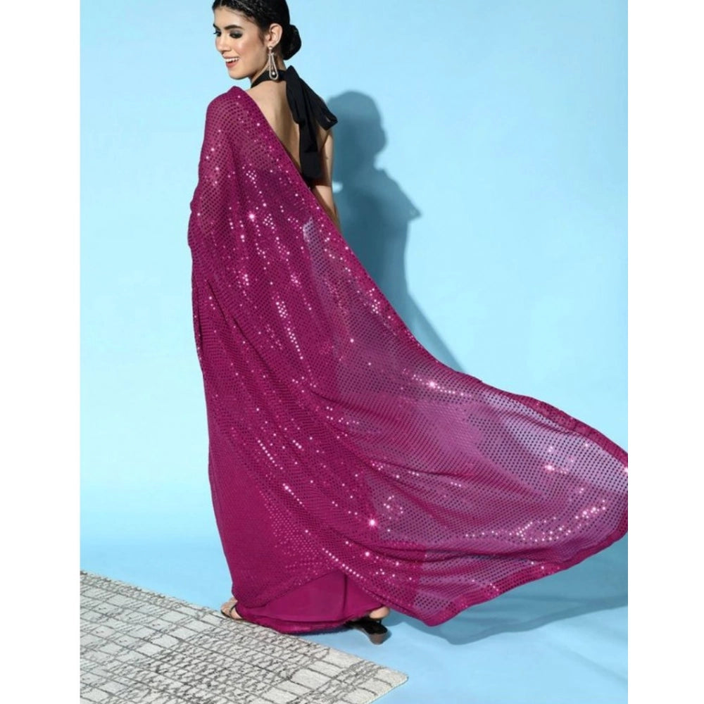 Women's Georgette Embellished Sequnece Bollywood Saree With Unstitched Blouse 5.5Mtr (Wine)