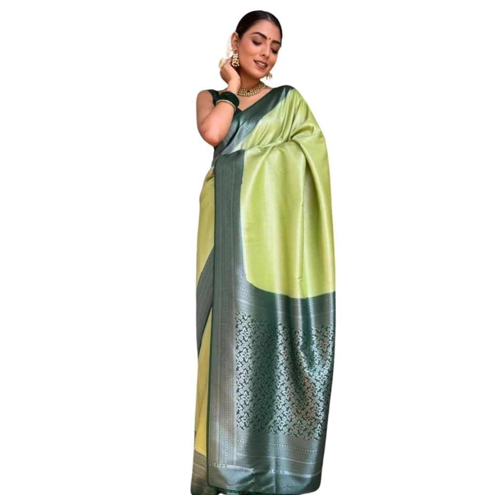 Women's Silk Printed Saree With Unstitched Blouse 5.5Mtr (Sea Green)