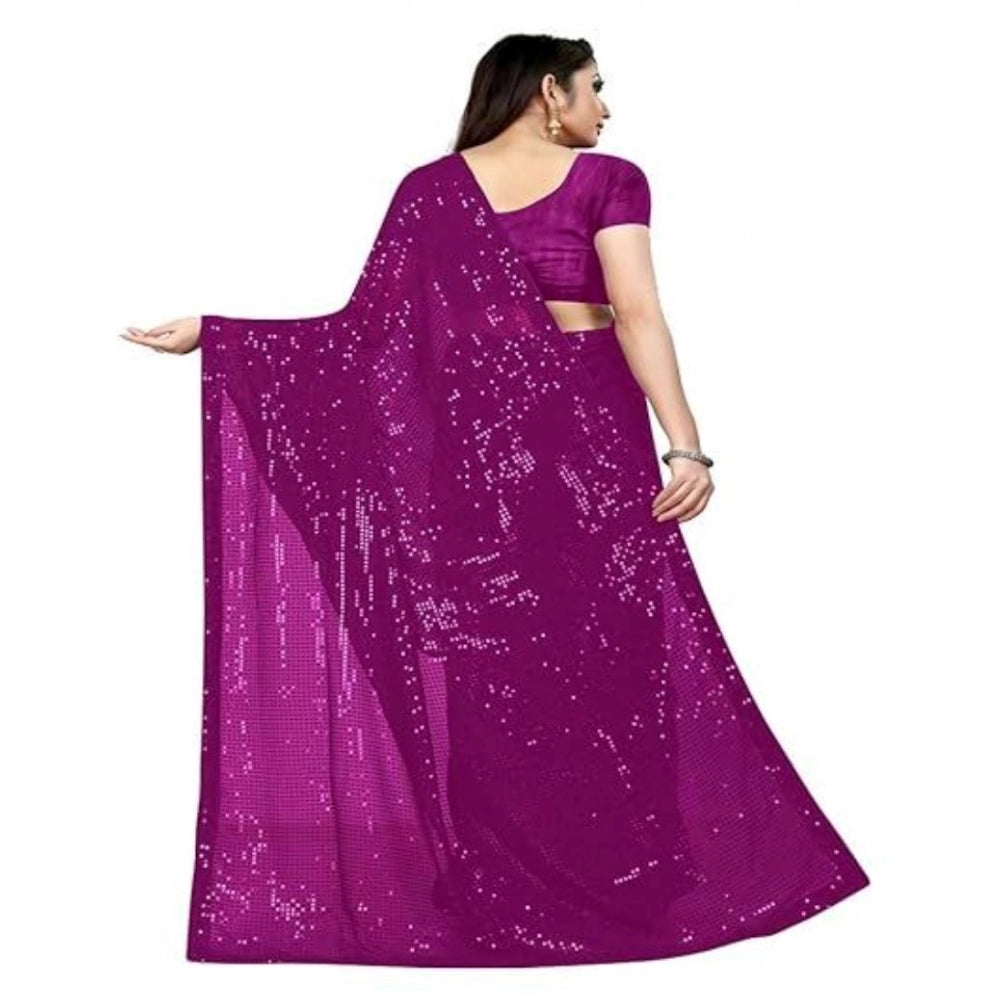 Women's Georgette Embellished Sequnece Bollywood Saree With Unstitched Blouse 5.5Mtr (Purple)