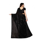 Women's Georgette Embellished Sequnece Bollywood Black Saree With Unstitched Blouse 5.5Mtr (Black)