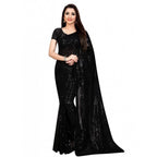 Women's Georgette Embellished Sequnece Bollywood Black Saree With Unstitched Blouse 5.5Mtr (Black)