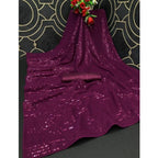 Women's Georgette Embellished Sequnece Bollywood Saree With Unstitched Blouse 5.5Mtr (Purple)