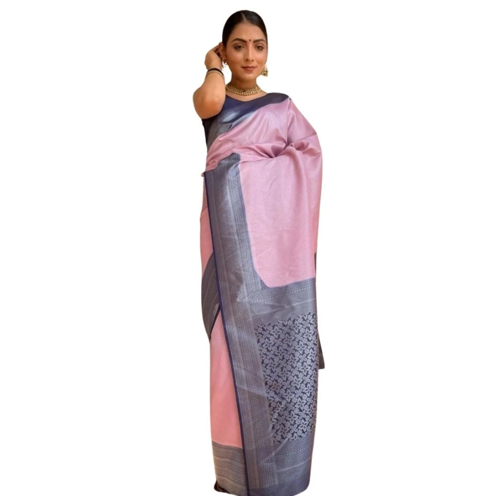 Women's Silk Printed Saree With Unstitched Blouse 5.5Mtr (Pink)