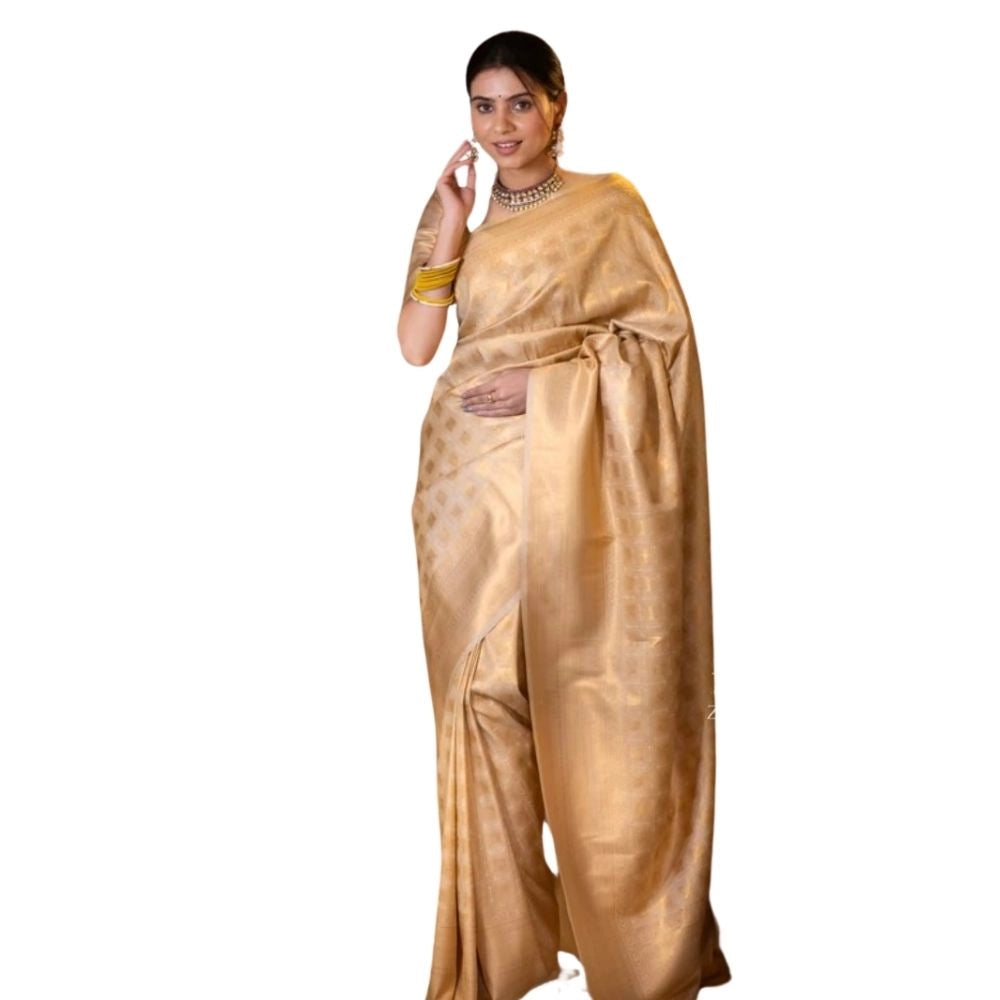 Women's Silk Printed Saree With Unstitched Blouse 5.5Mtr (Cream)