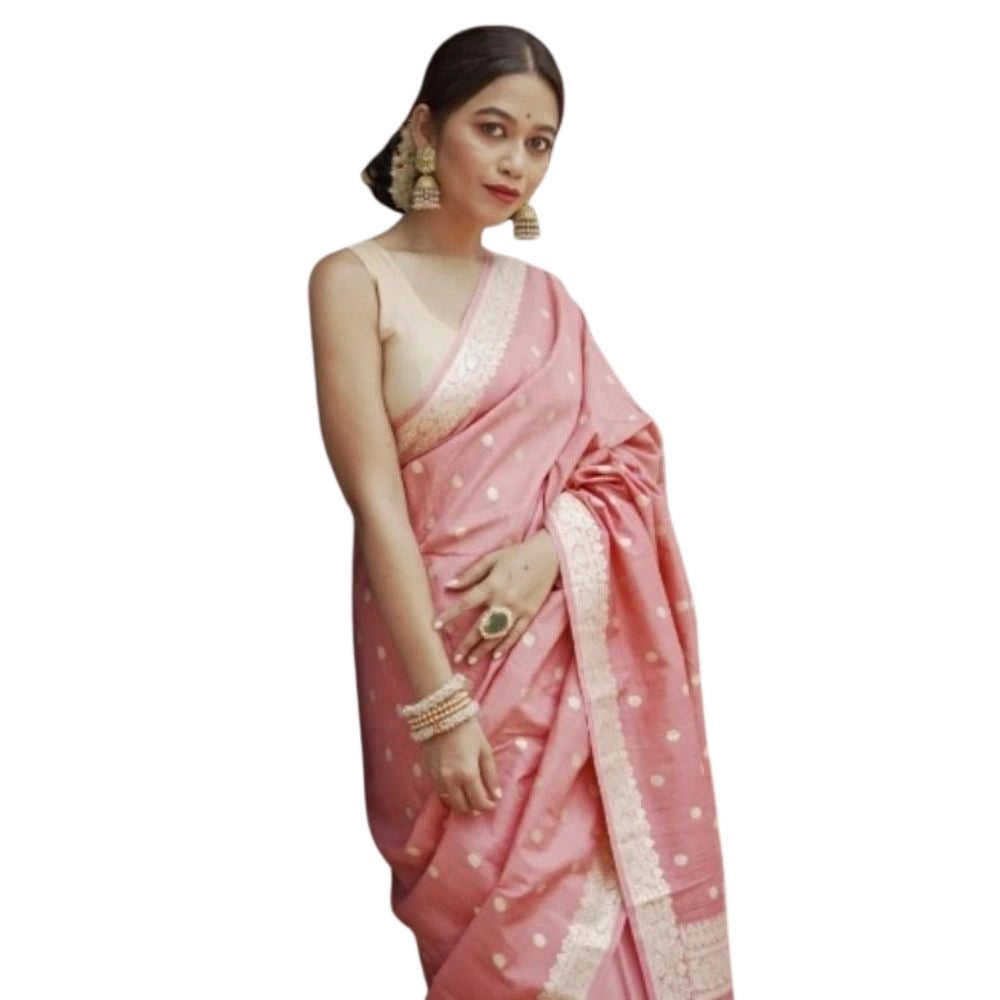 Women's Cotton  Printed Saree With Unstitched Blouse 5.5Mtr (Peach)