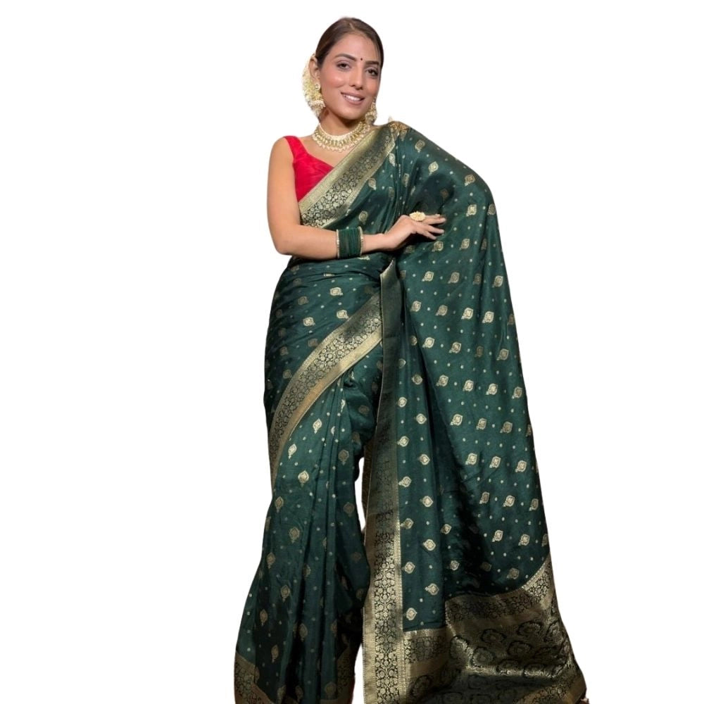 Women's Silk Printed Saree With Unstitched Blouse 5.5Mtr (Green)