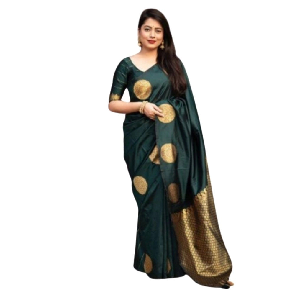 Women's Silk Printed Saree With Unstitched Blouse 5.5Mtr (Green)