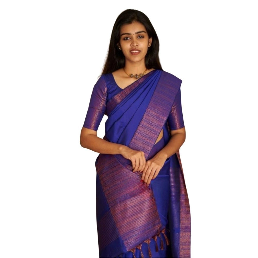 Women's Silk Printed Saree With Unstitched Blouse 5.5Mtr (Blue)