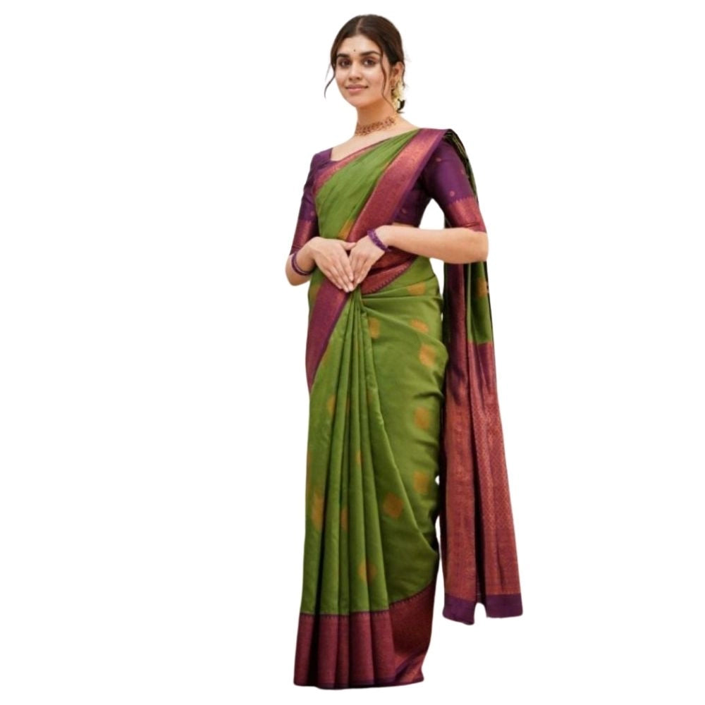Women's Silk Printed Saree With Unstitched Blouse 5.5Mtr (Green)