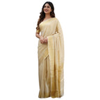 Women's Silk Printed Saree With Unstitched Blouse 5.5Mtr (Cream)