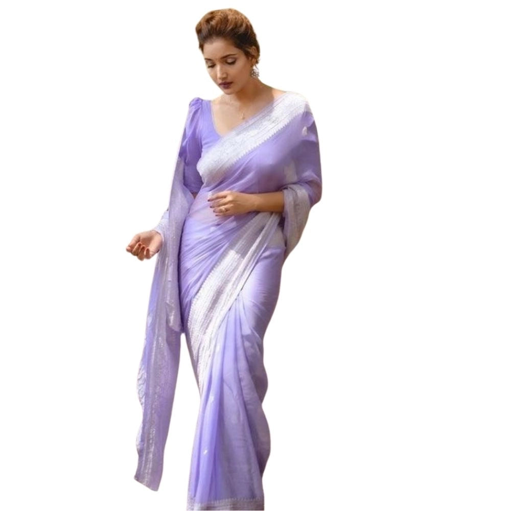 Women's Cotton  Printed Saree With Unstitched Blouse 5.5Mtr (Lavender)