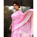 Women's Cotton  Printed Saree With Unstitched Blouse 5.5Mtr (Pink)
