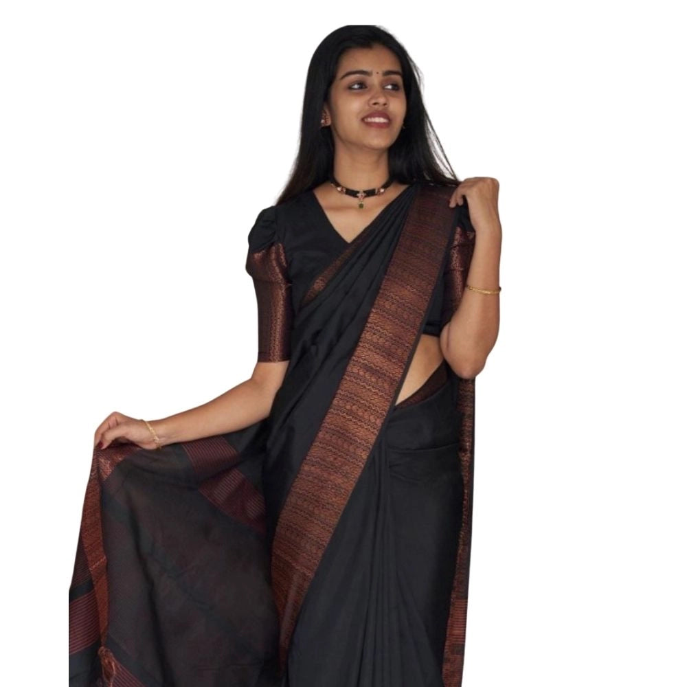 Women's Silk Printed Saree With Unstitched Blouse 5.5Mtr (Black)