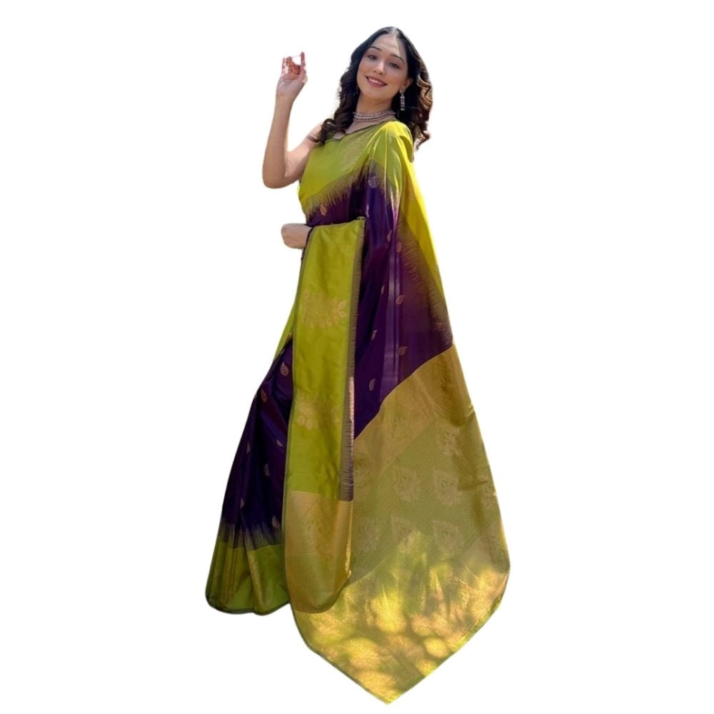 Women's Silk Printed Saree With Unstitched Blouse 5.5Mtr (Wine)