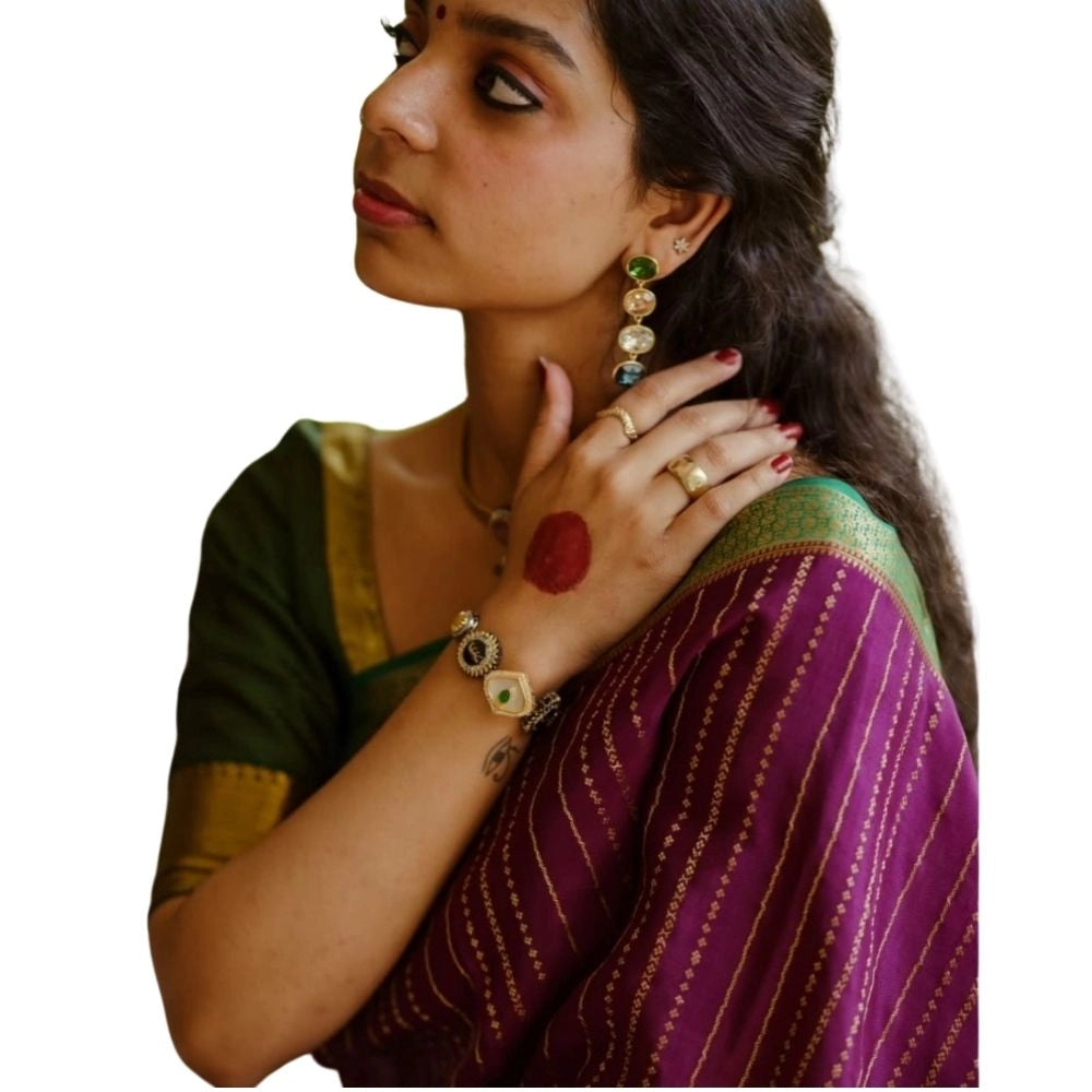 Women's Silk Printed Saree With Unstitched Blouse 5.5Mtr (Wine)