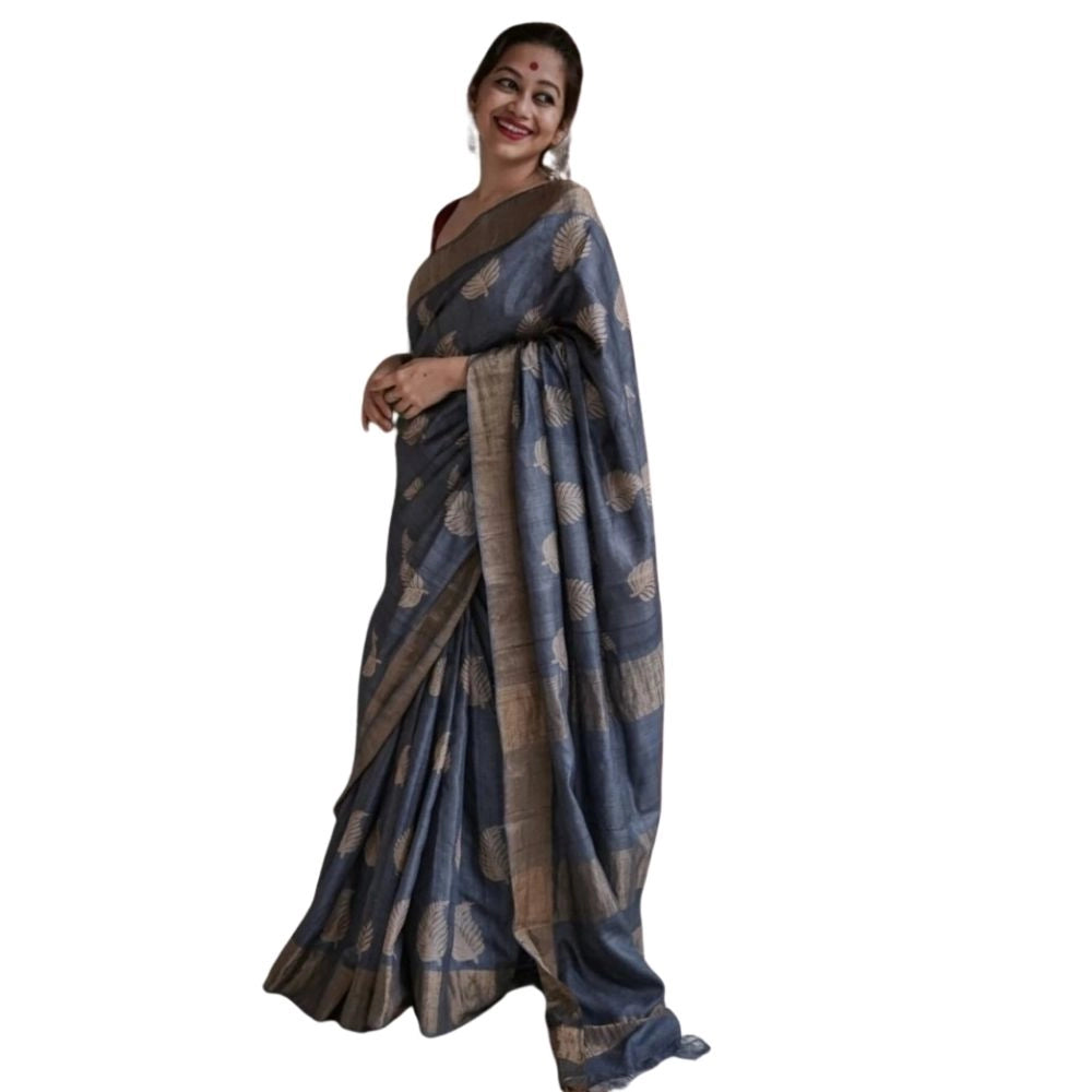 Women's Silk Printed Saree With Unstitched Blouse 5.5Mtr (Grey)
