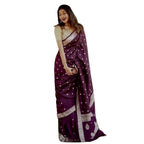 Women's Cotton  Printed Saree With Unstitched Blouse 5.5Mtr (Purple)