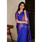 Women's Soft Lichi Silk Solid Saree With Unstitched Blouse 5.5Mtr (Blue)