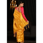 Women's Soft Lichi Silk Woven Saree With Unstitched Blouse 5.5Mtr (Yellow)