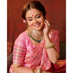 Women's Soft Lichi Silk Printed Saree With Unstitched Blouse 5.5Mtr (Pink)
