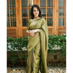 Women's Soft Lichi Silk Printed Saree With Unstitched Blouse 5.5Mtr (Green)