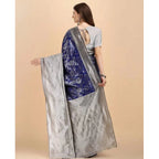 Women's Soft Lichi Silk Printed Saree With Unstitched Blouse 5.5Mtr (Blue)